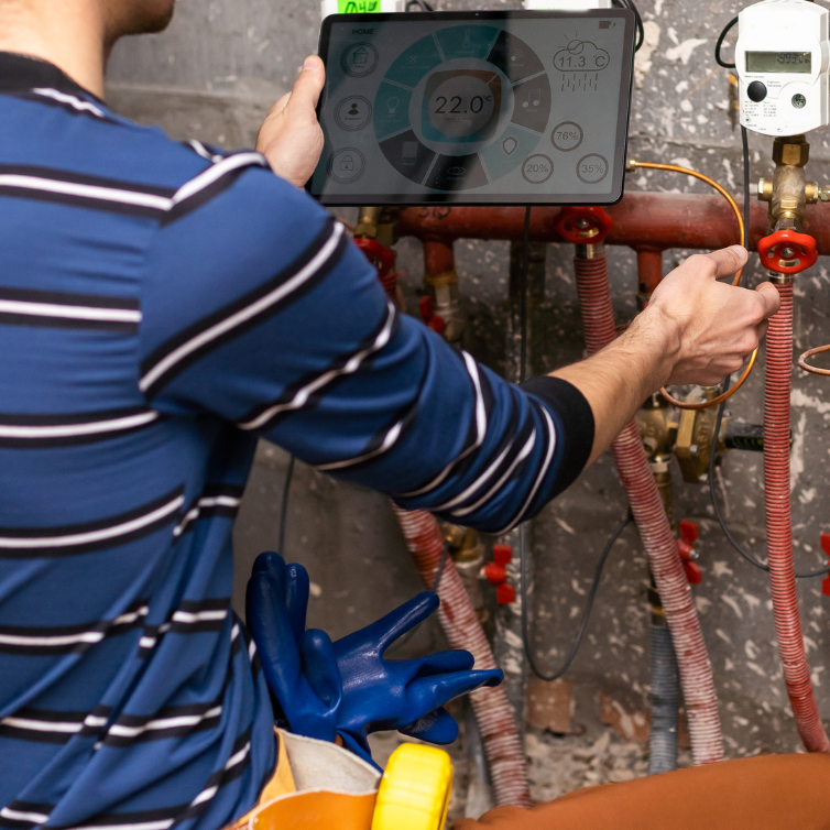 Rörmokare installerar ny vattenmätare på huset